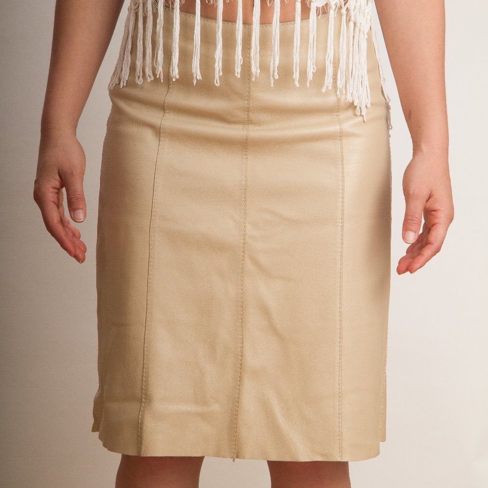 bebe Genuine Leather Beige Skirt Size 2